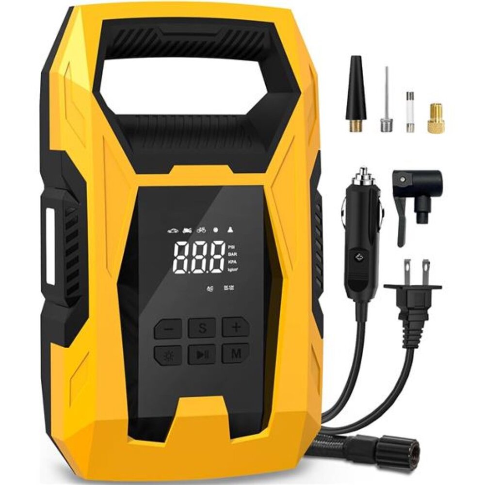 AC/DC Tire Inflator Portable Air Compressor, Dual Power for Home 110V AC